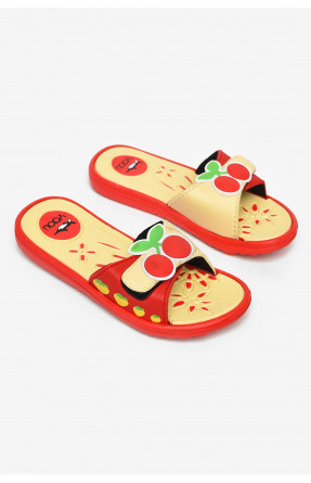 Шльопанці дитячі для дівчинки коралового кольоу з вишнею 6009-17а 211275C
