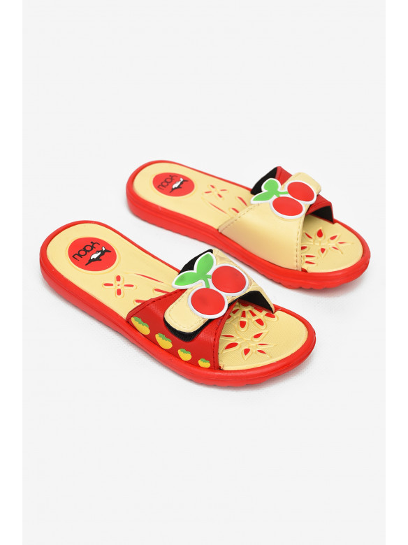 Шльопанці дитячі для дівчинки коралового кольоу з вишнею 6009-17а 211275C