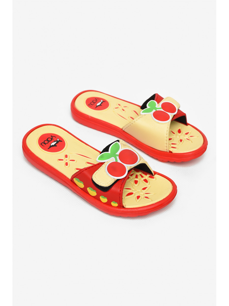 Шльопанці дитячі для дівчинки коралового кольоу з вишнею 6009-17а 211275C