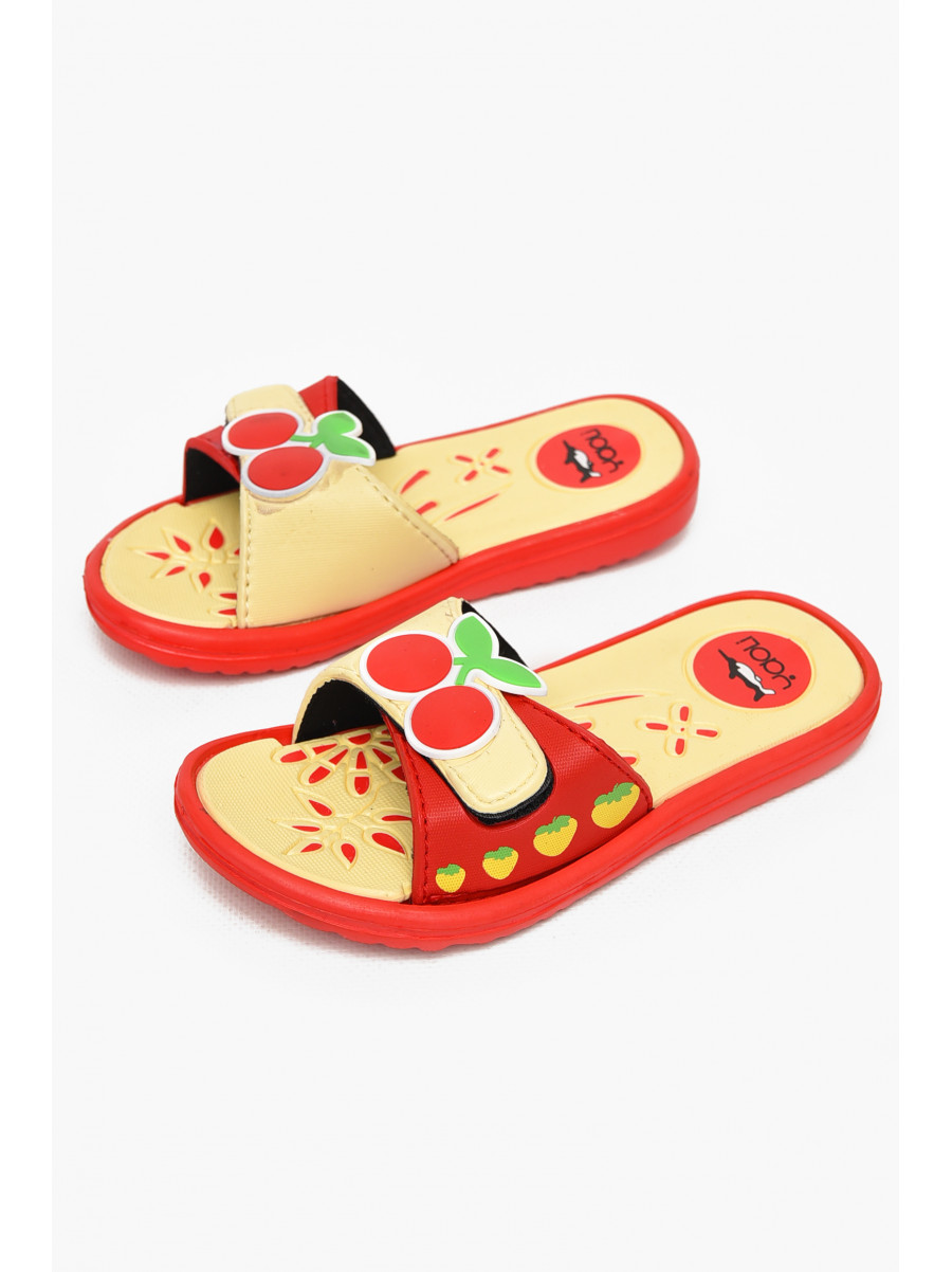 Шльопанці дитячі для дівчинки коралового кольоу з вишнею 6009-17а 211275C