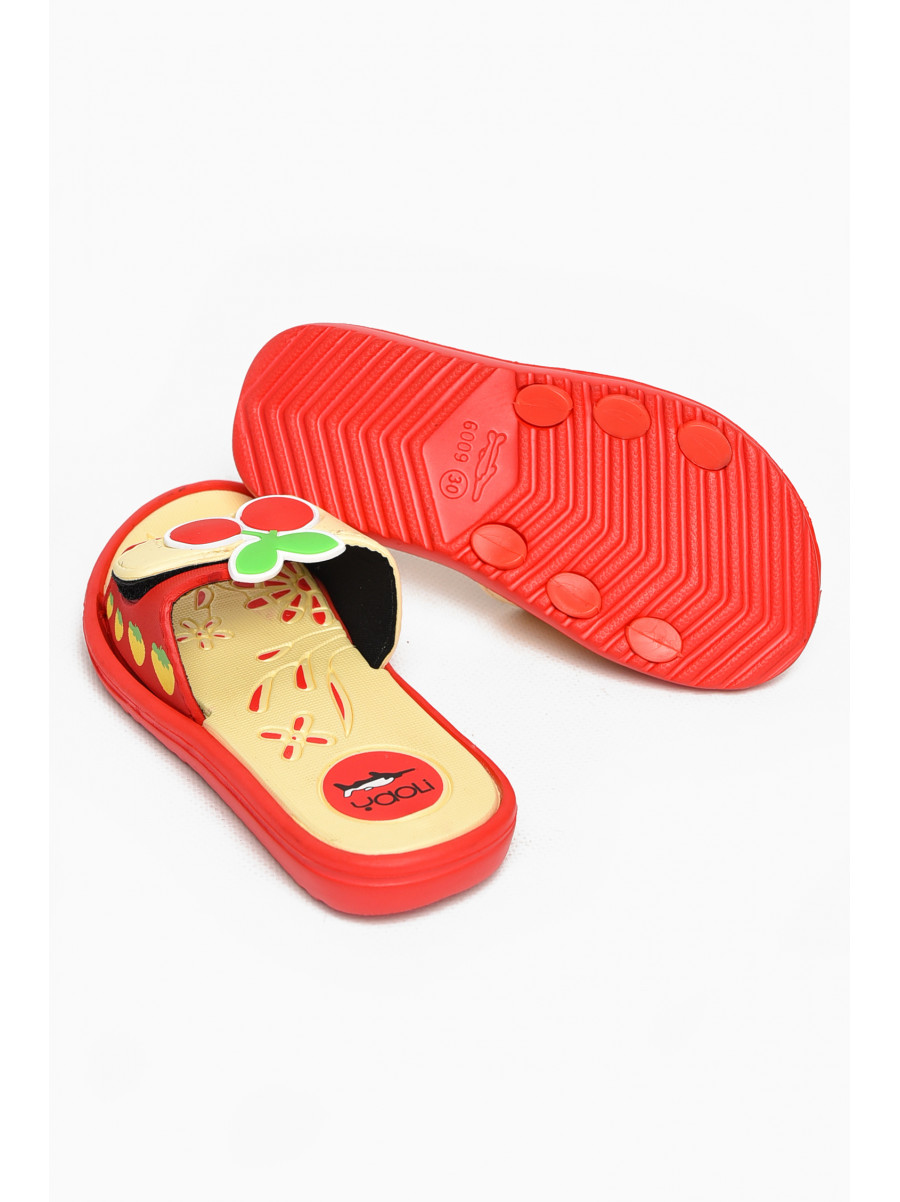 Шльопанці дитячі для дівчинки коралового кольоу з вишнею 6009-17а 211275C