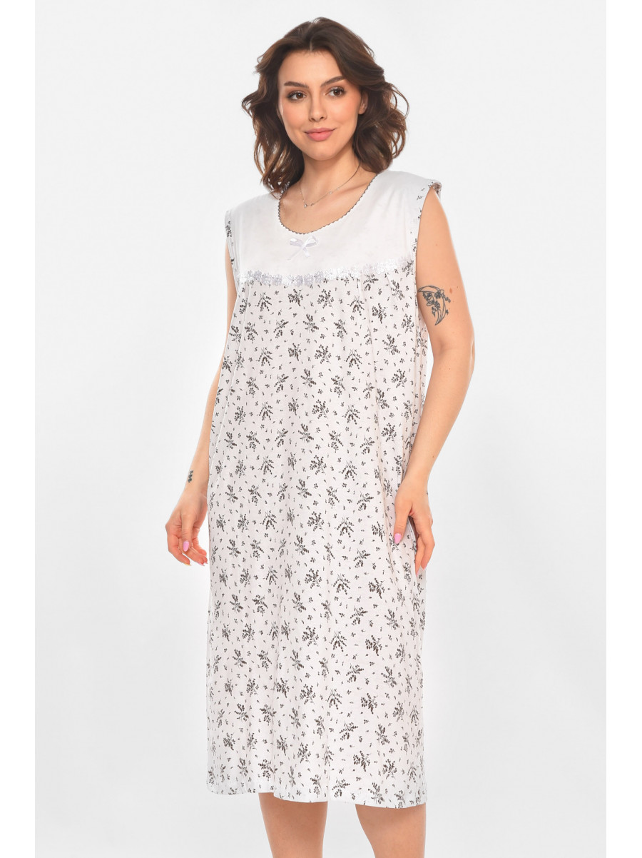 Ночная рубашка женская полубатальная белого цвета с принтом 001 211276C