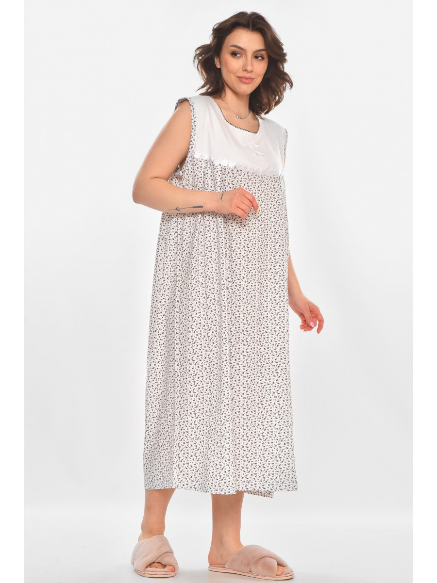 Ночная рубашка женская полубатальная белого цвета с принтом 001 211278C