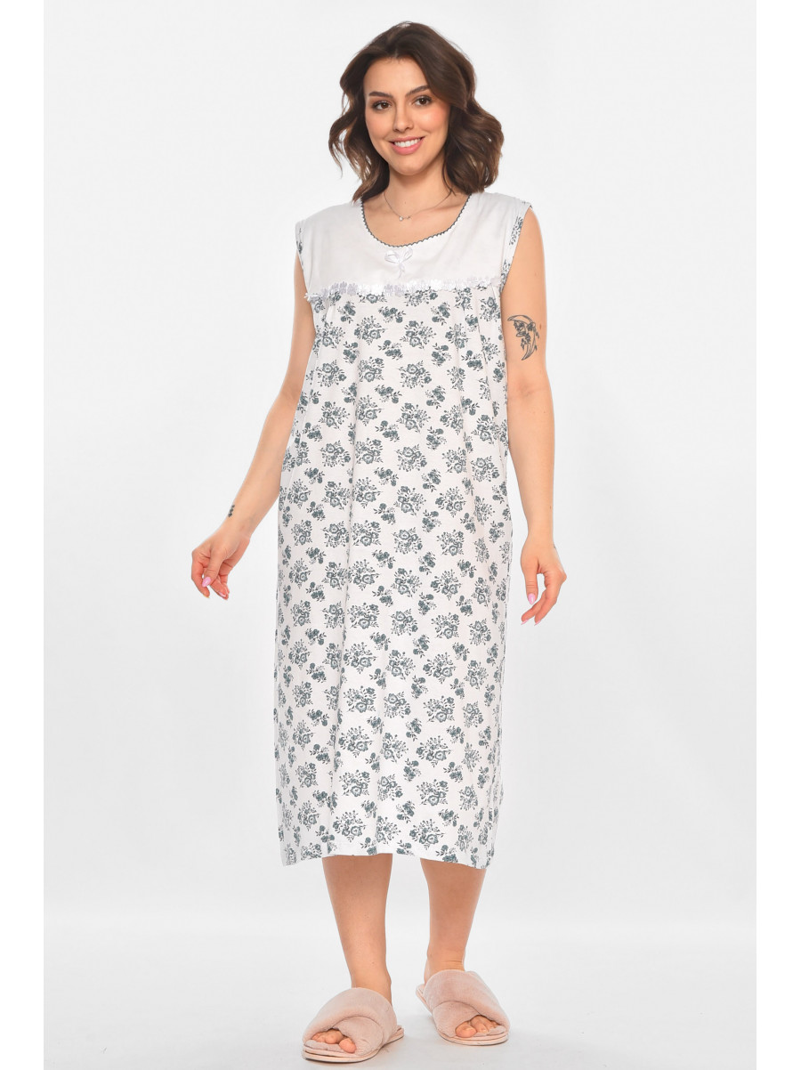 Ночная рубашка женская полубатальная белого цвета с принтом 001 211279C