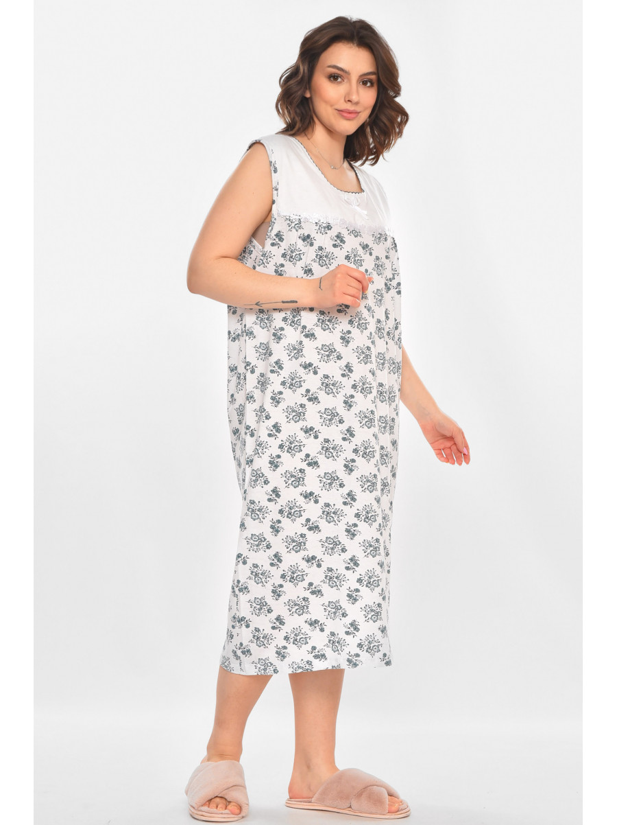 Ночная рубашка женская полубатальная белого цвета с принтом 001 211279C