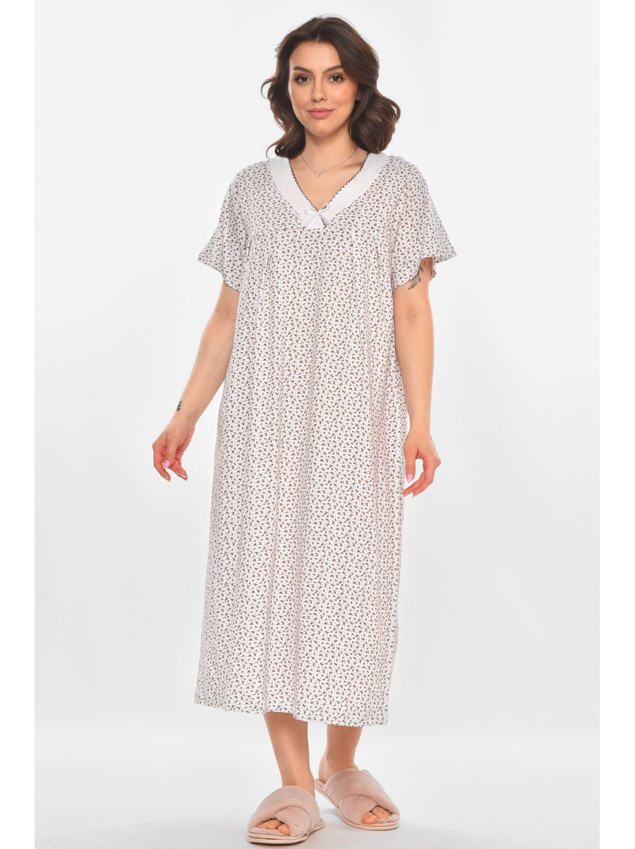 Ночная рубашка женская полубатальная белого цвета с принтом 140 211280C