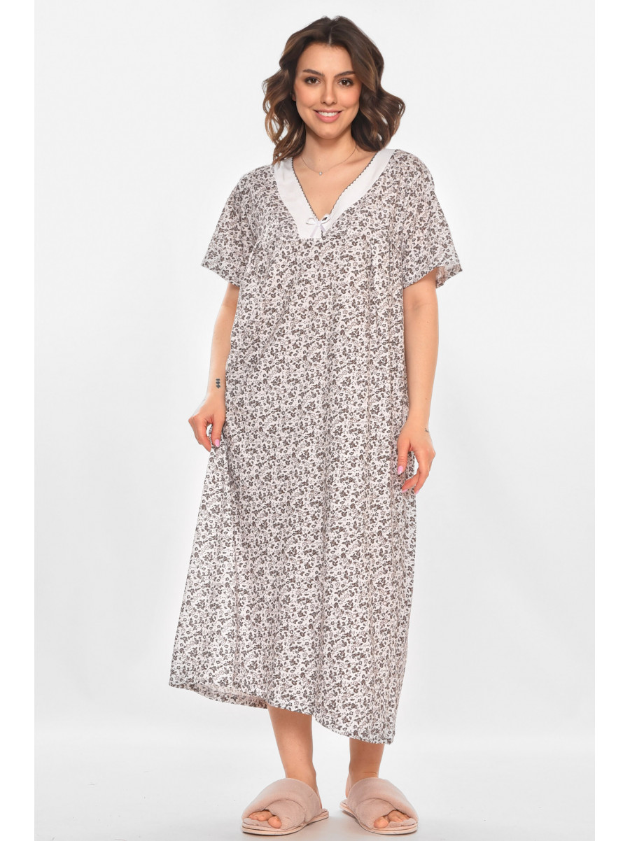 Ночная рубашка женская полубатальная белого цвета с принтом 140 211281C