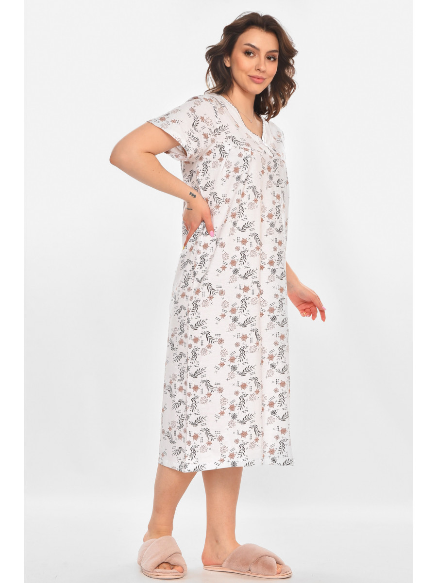 Ночная рубашка женская полубатальная белого цвета с принтом 140 211284C