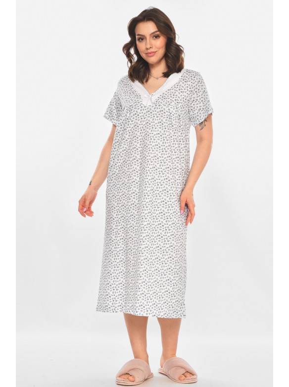 Ночная рубашка женская полубатальная белого цвета с принтом 140 211285C