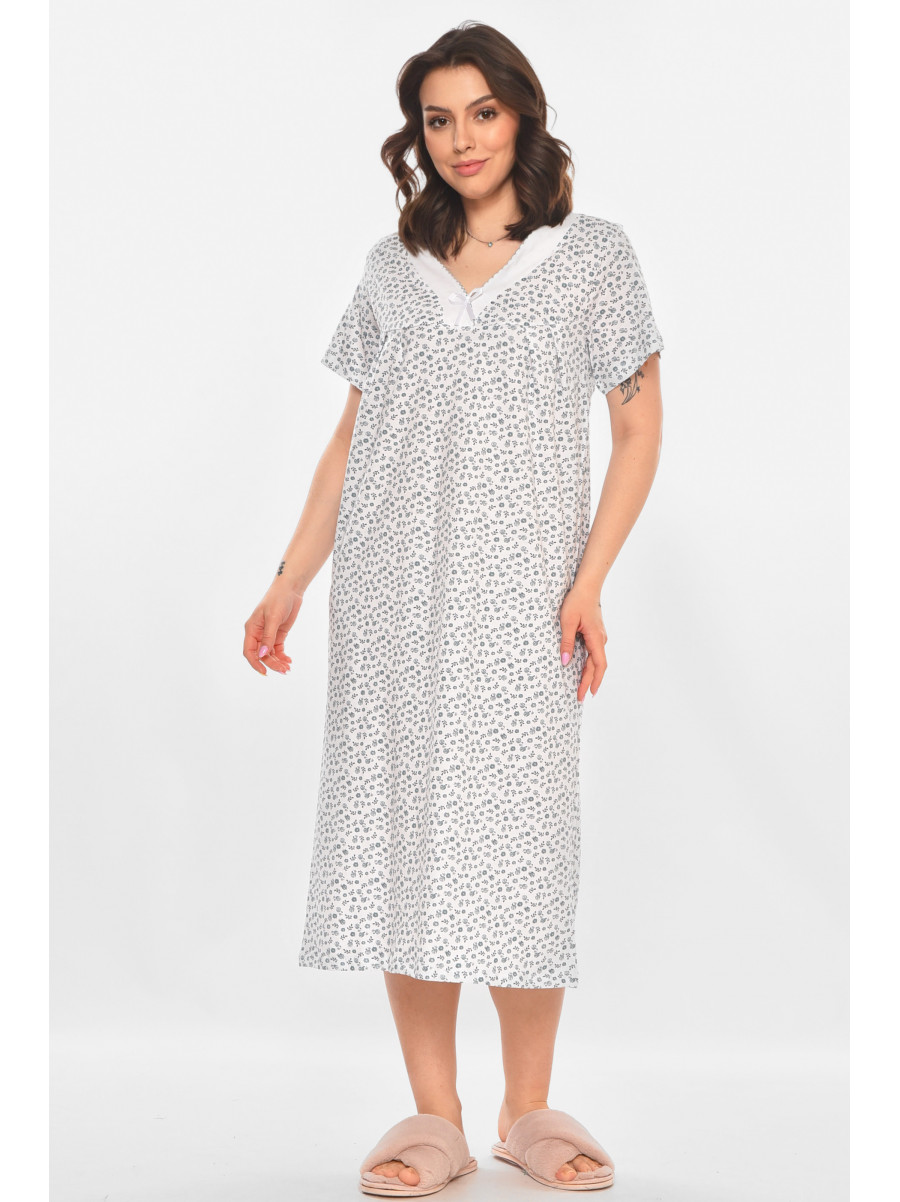 Ночная рубашка женская полубатальная белого цвета с принтом 140 211285C