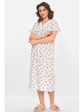 Ночная рубашка женская полубатальная белого цвета с принтом 140 211286C