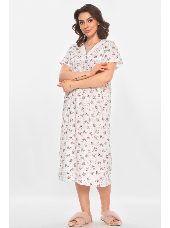 Ночная рубашка женская полубатальная белого цвета с принтом 140 211286C