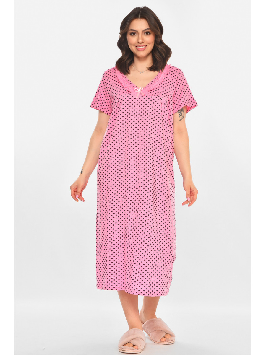 Ночная рубашка женская полубатальная розового цвета с принтом 603 211312C
