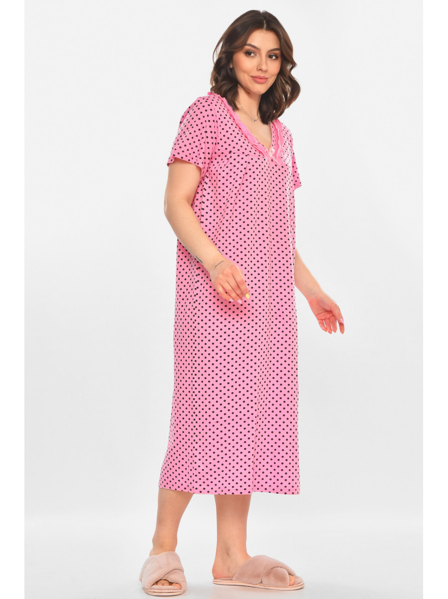 Ночная рубашка женская полубатальная розового цвета с принтом 603 211312C