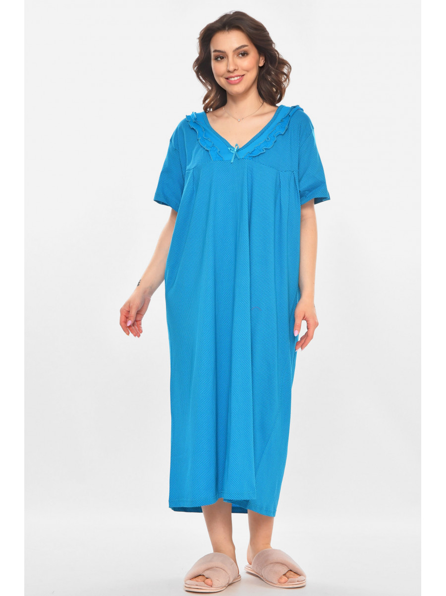 Ночная рубашка женская полубатальная тёмно-голубого цвета с принтом 603 211314C