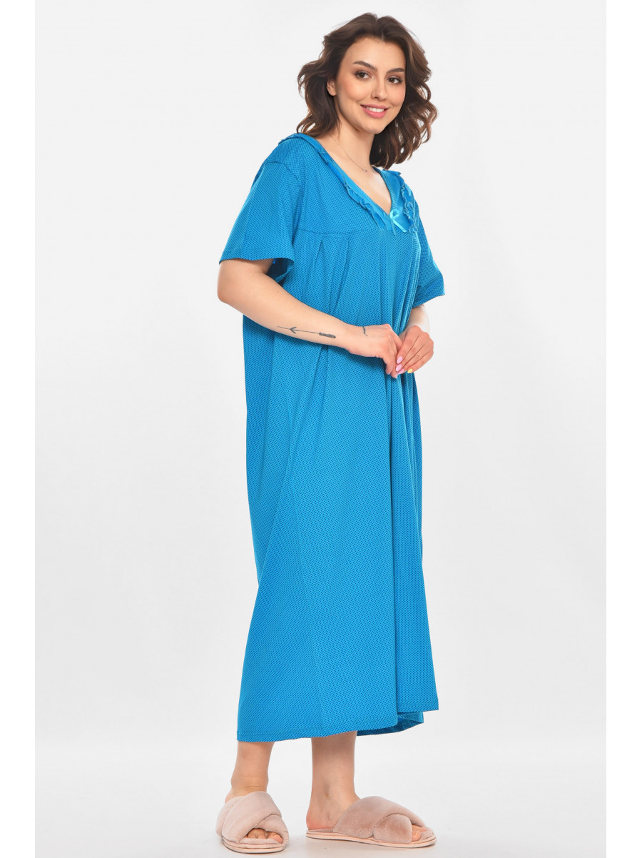 Ночная рубашка женская полубатальная тёмно-голубого цвета с принтом 603 211314C