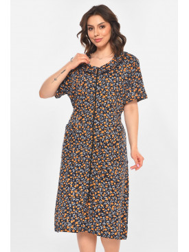 Халат женский полубатальный тёмно-синего цвета с принтом AN-3081 211315C Халат женский полубатальный тёмно-синего цвета с принтом AN-3081 211315C