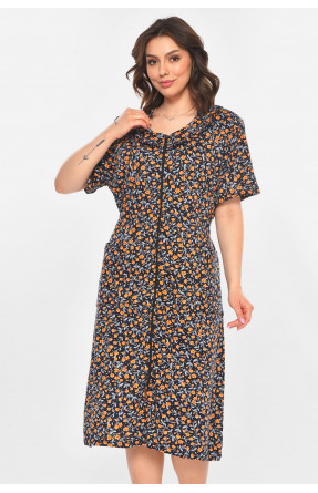 Халат женский полубатальный тёмно-синего цвета с принтом AN-3081 211315C