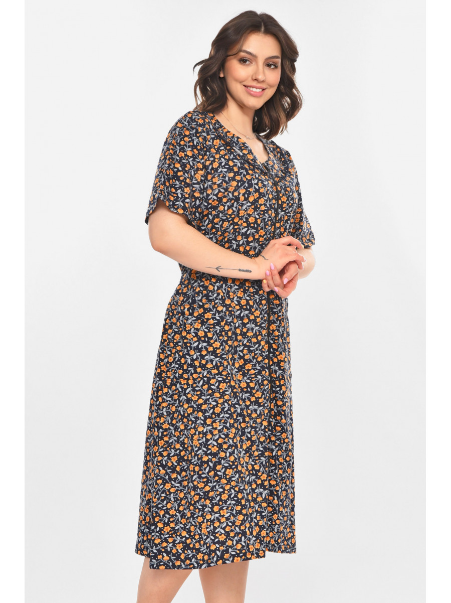 Халат женский полубатальный тёмно-синего цвета с принтом AN-3081 211315C