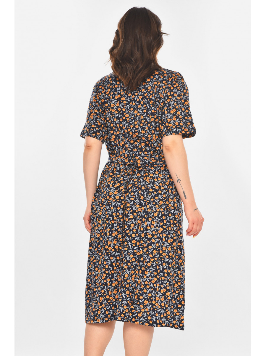 Халат женский полубатальный тёмно-синего цвета с принтом AN-3081 211315C