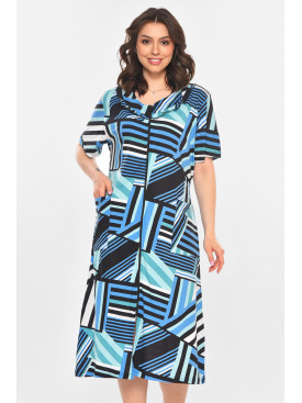 Халат женский полубатальный черного цвета с принтом AN-3081 211316C