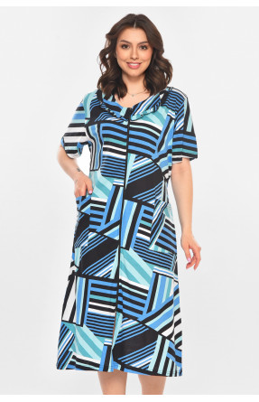 Халат женский полубатальный черного цвета с принтом AN-3081 211316C