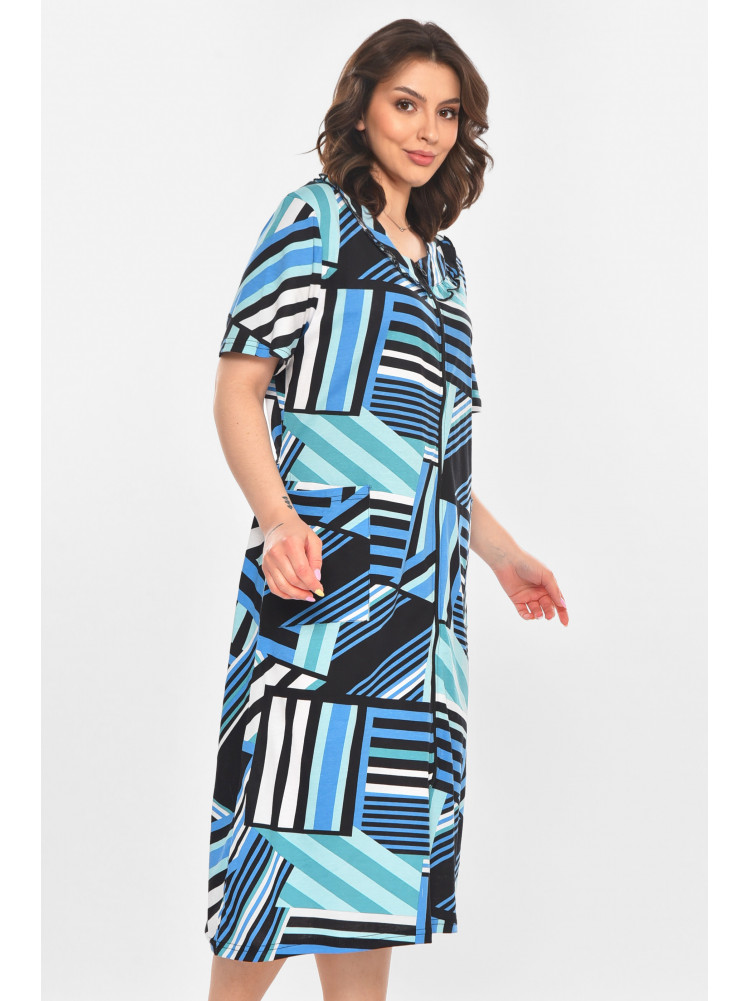 Халат женский полубатальный черного цвета с принтом AN-3081 211316C