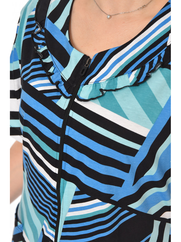 Халат женский полубатальный черного цвета с принтом AN-3081 211316C