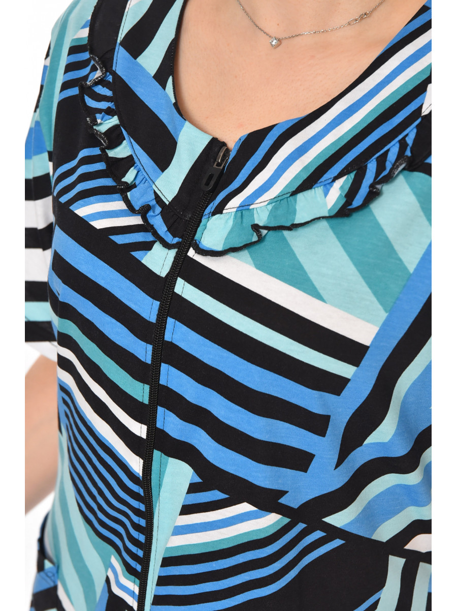 Халат женский полубатальный черного цвета с принтом AN-3081 211316C