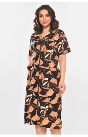 Халат женский полубатальный коричневого цвета с принтом AN-3081 211317C