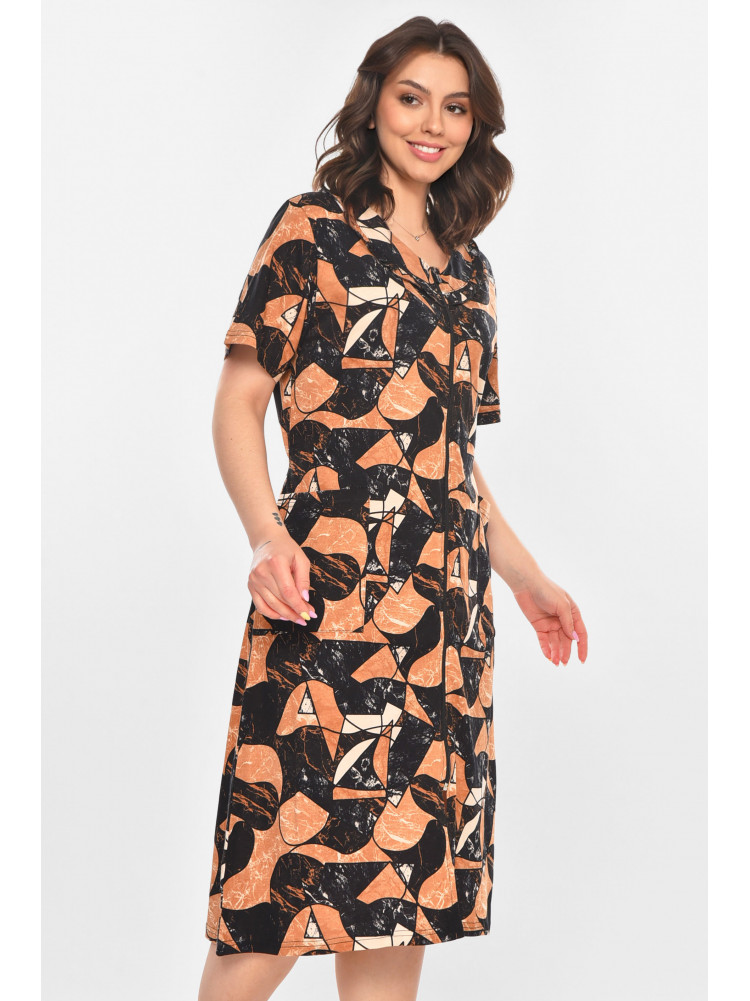 Халат женский полубатальный коричневого цвета с принтом AN-3081 211317C