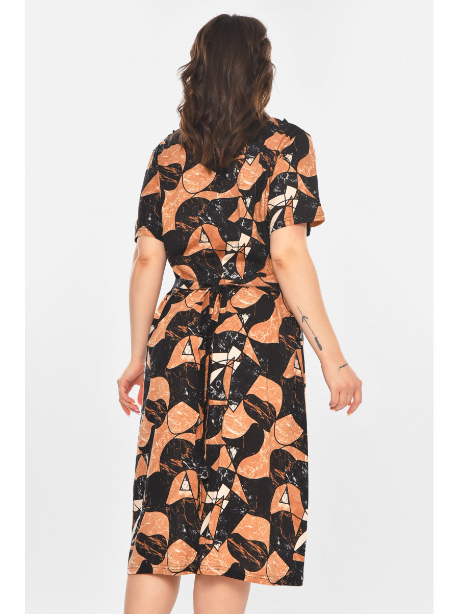 Халат женский полубатальный коричневого цвета с принтом AN-3081 211317C