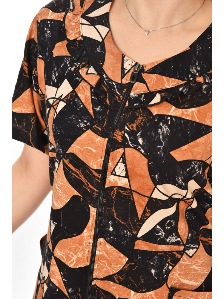 Халат женский полубатальный коричневого цвета с принтом AN-3081 211317C