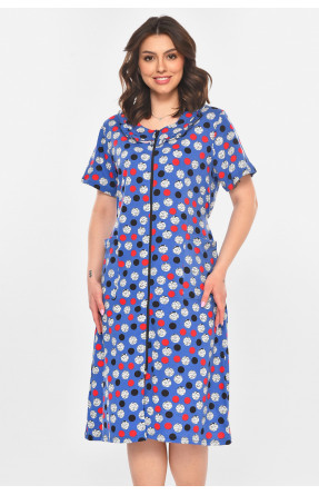 Халат женский полубатальный синего цвета с принтом AN-3081 211318C