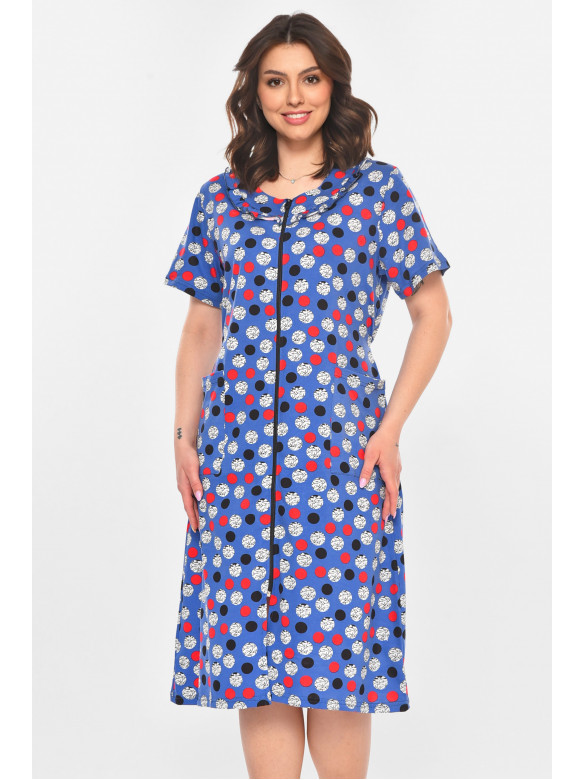 Халат женский полубатальный синего цвета с принтом AN-3081 211318C