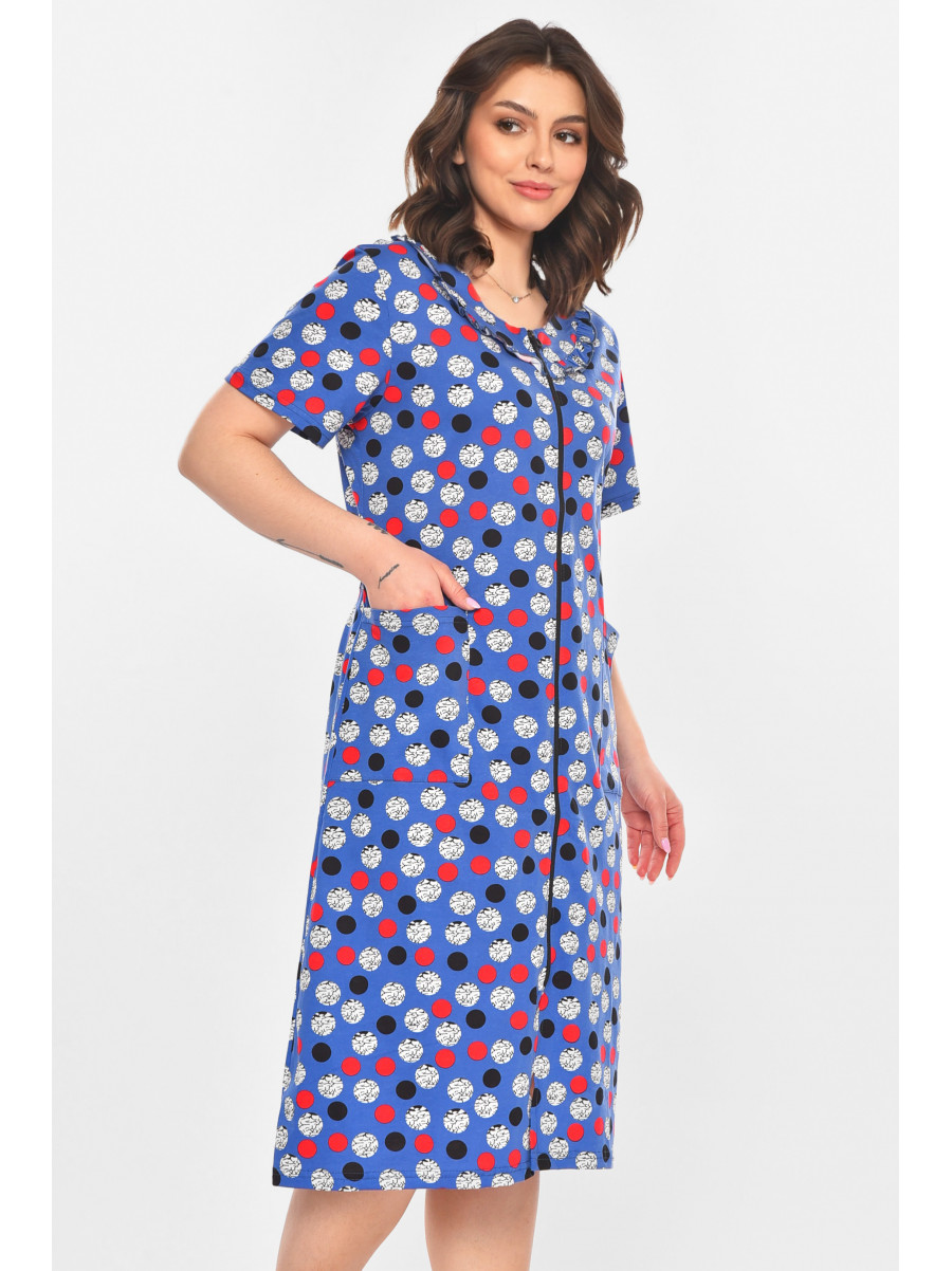 Халат женский полубатальный синего цвета с принтом AN-3081 211318C