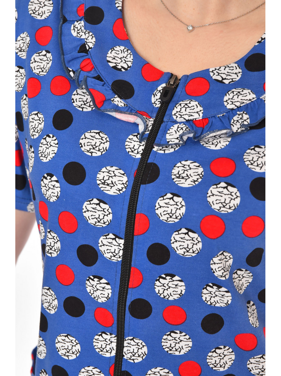 Халат женский полубатальный синего цвета с принтом AN-3081 211318C