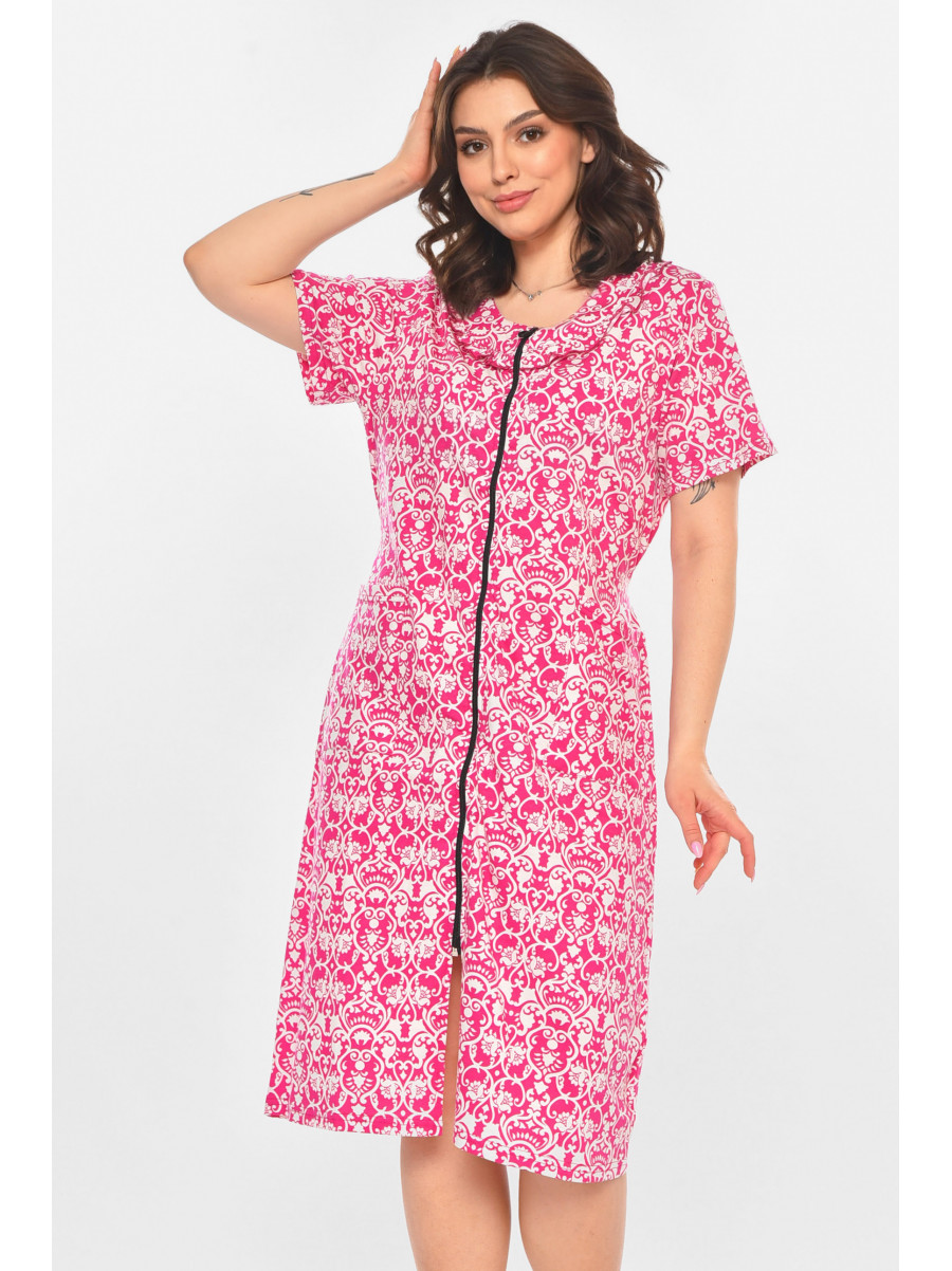 Халат женский полубатальный розового цвета с принтом AN-3081 211319C