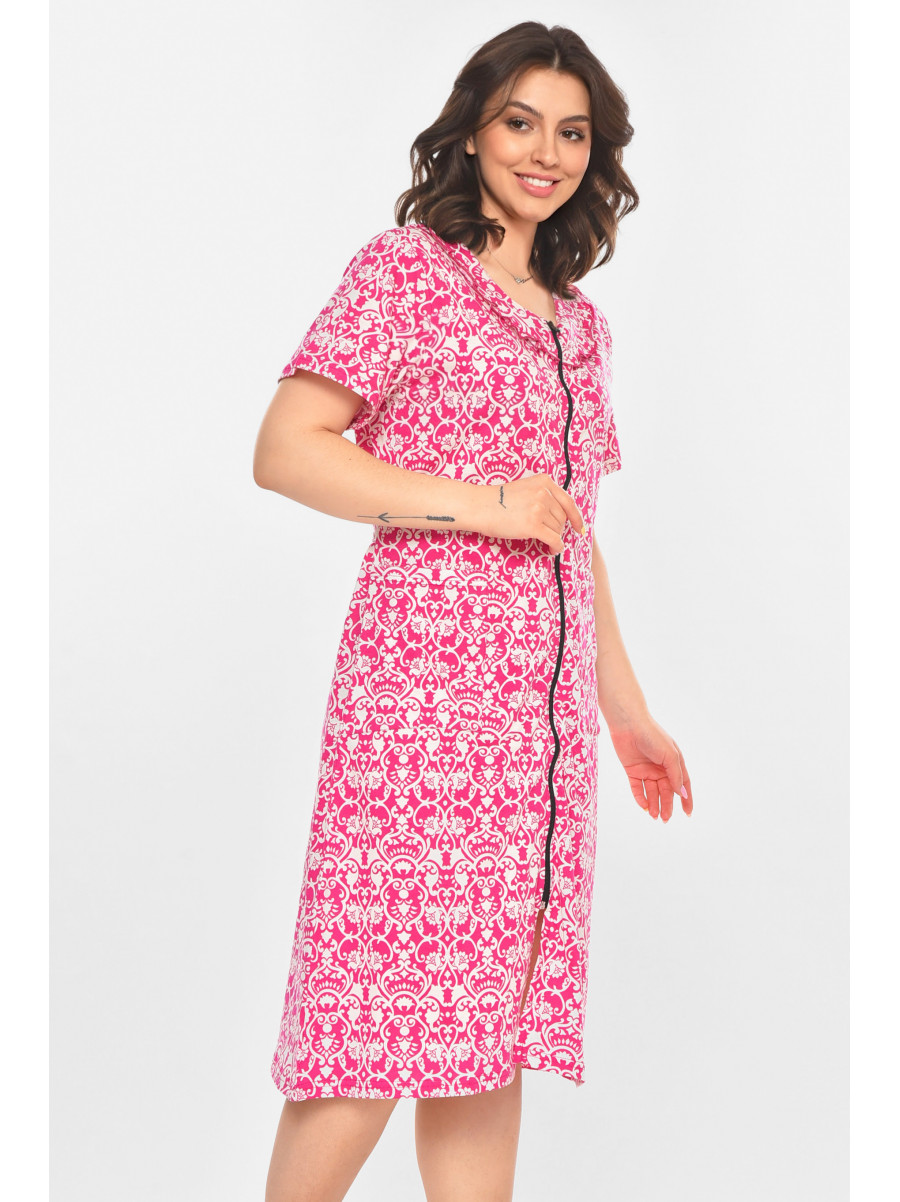 Халат женский полубатальный розового цвета с принтом AN-3081 211319C