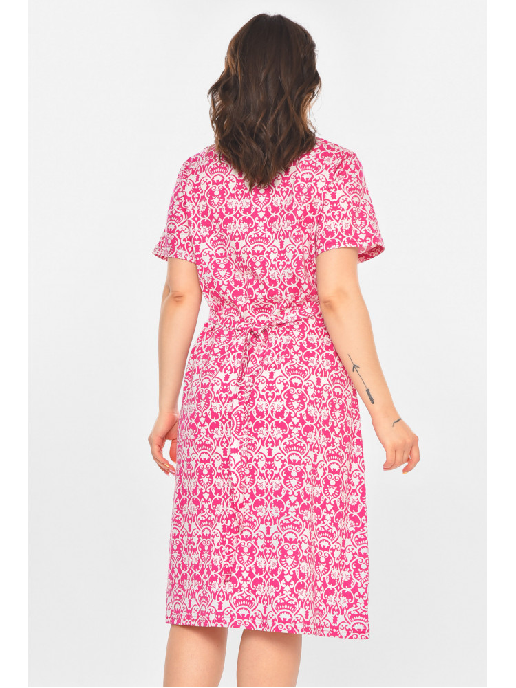 Халат женский полубатальный розового цвета с принтом AN-3081 211319C