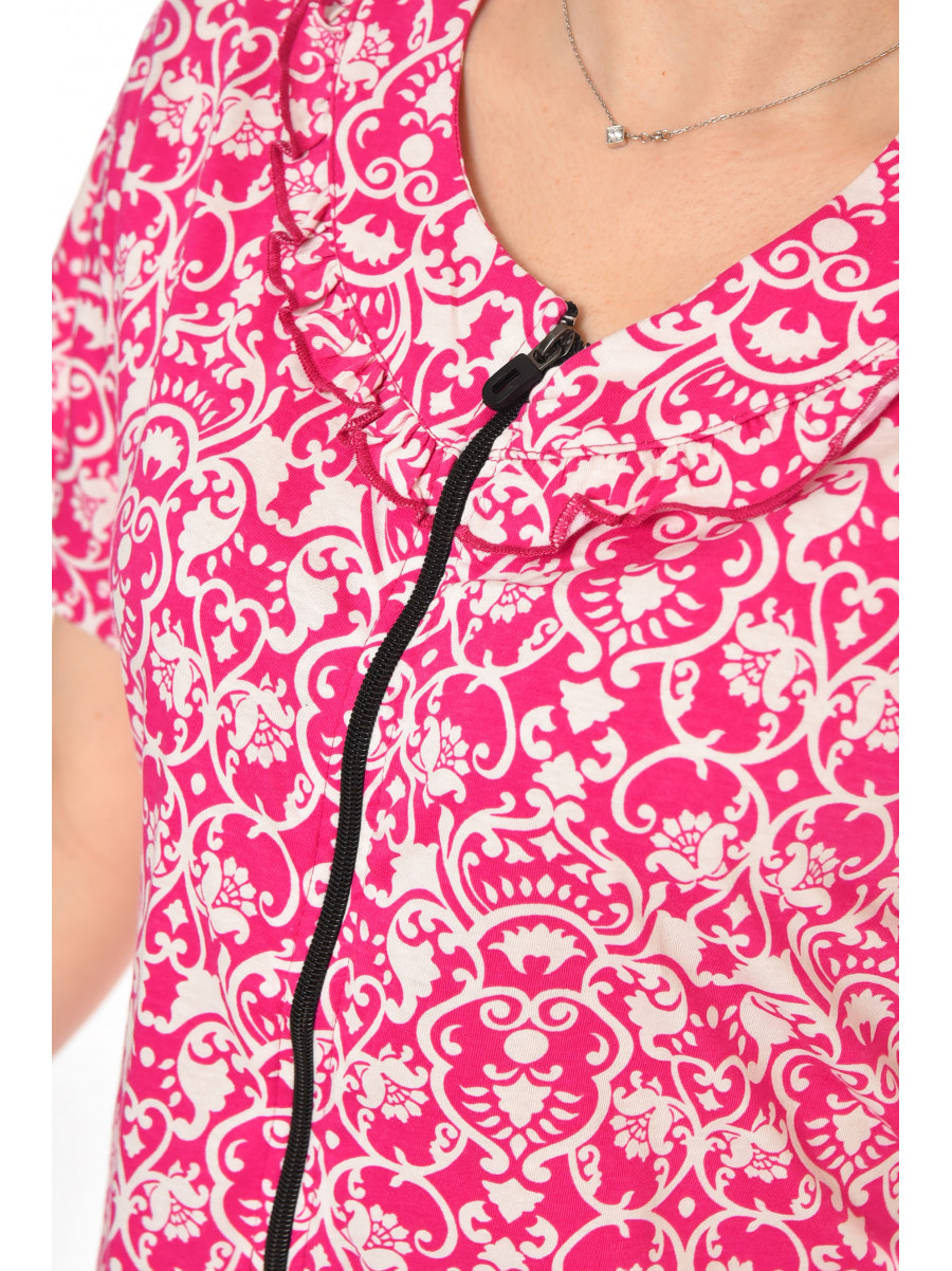 Халат женский полубатальный розового цвета с принтом AN-3081 211319C