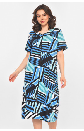 Халат женский полубатальный черного цвета с принтом AN-3387 211320C