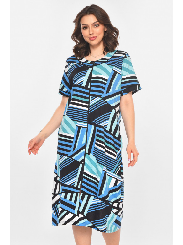 Халат женский полубатальный черного цвета с принтом AN-3387 211320C