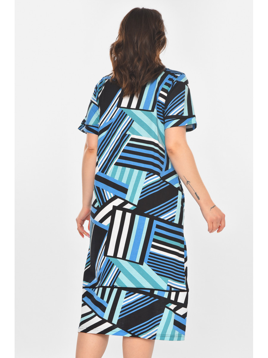 Халат женский полубатальный черного цвета с принтом AN-3387 211320C