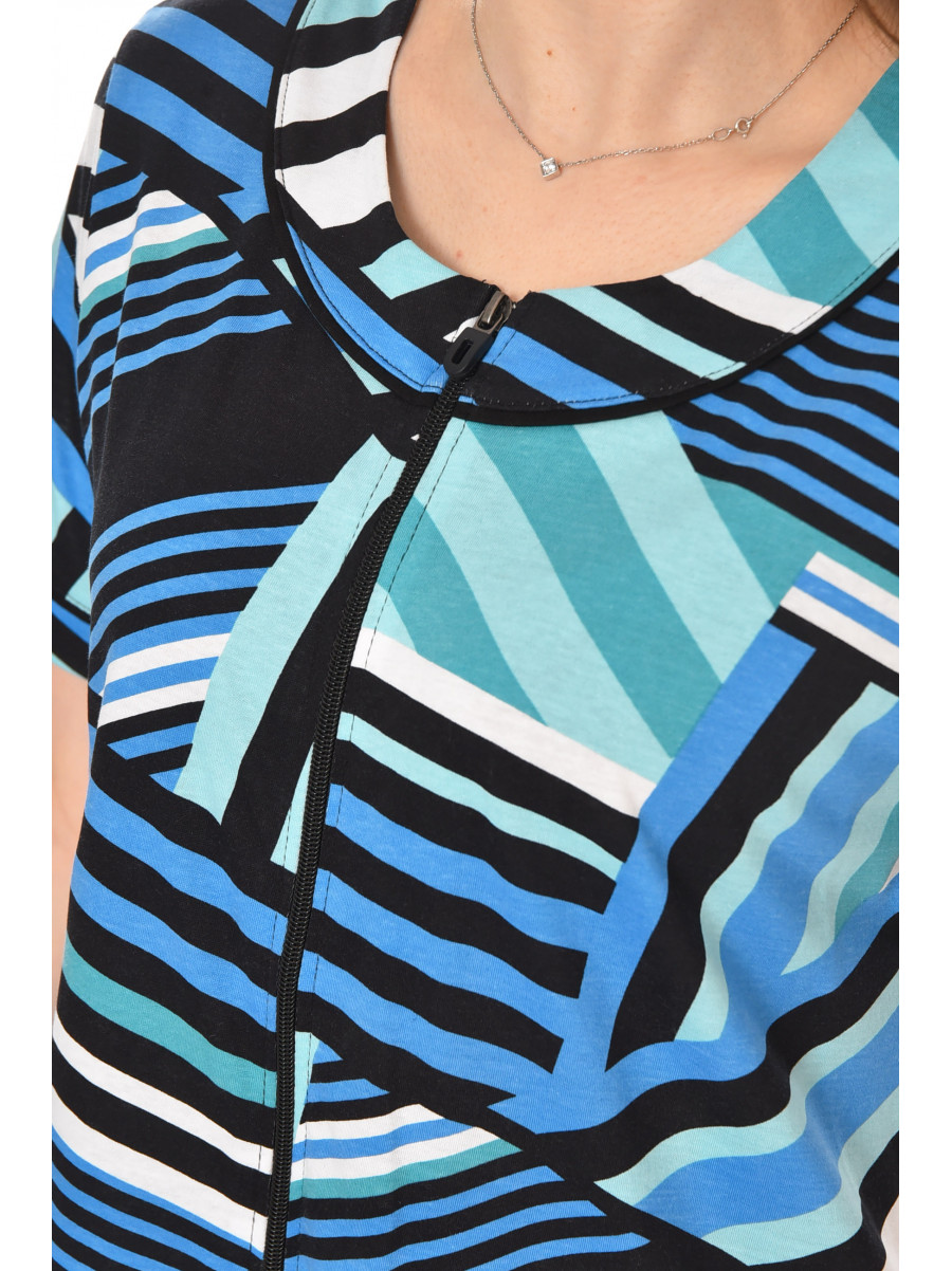 Халат женский полубатальный черного цвета с принтом AN-3387 211320C