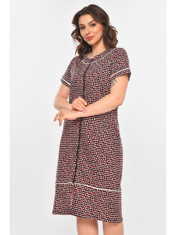 Халат женский полубатальный черного цвета с принтом AN-3387 211321C