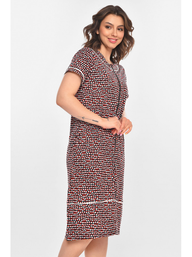 Халат женский полубатальный черного цвета с принтом AN-3387 211321C