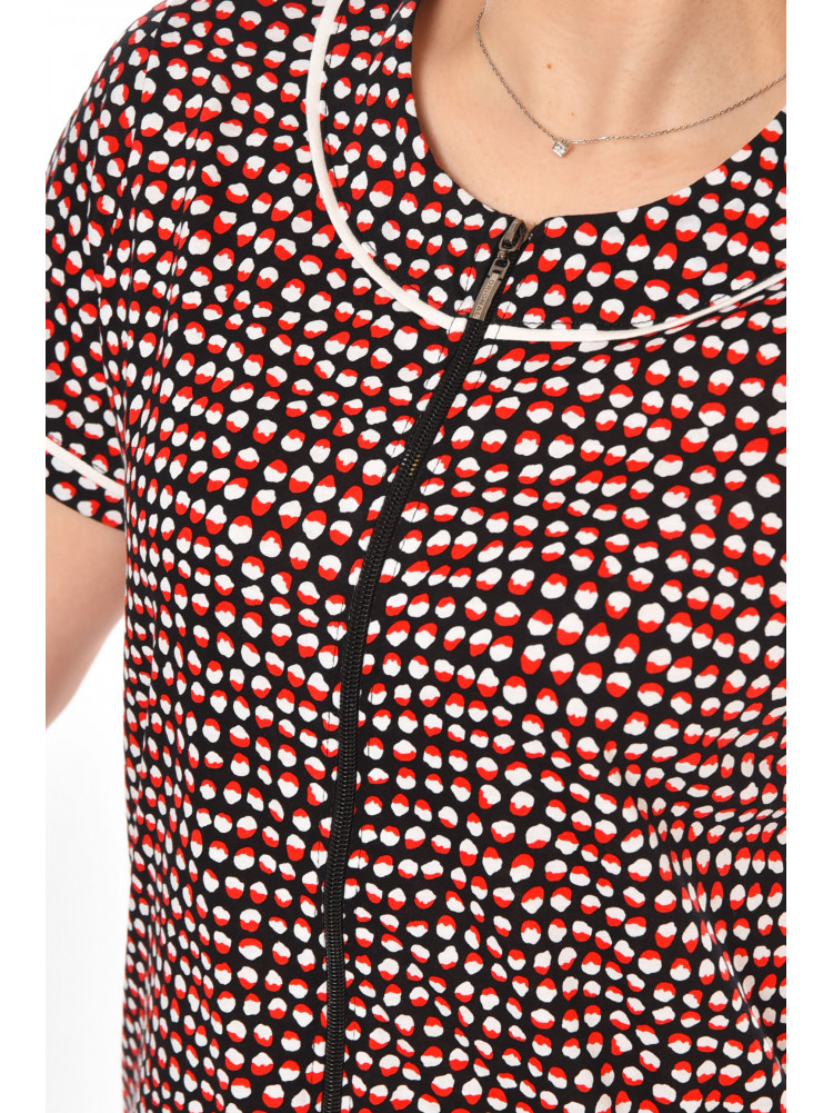 Халат женский полубатальный черного цвета с принтом AN-3387 211321C