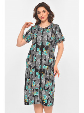 Халат женский полубатальный черного цвета с принтом AN-3387 211322C