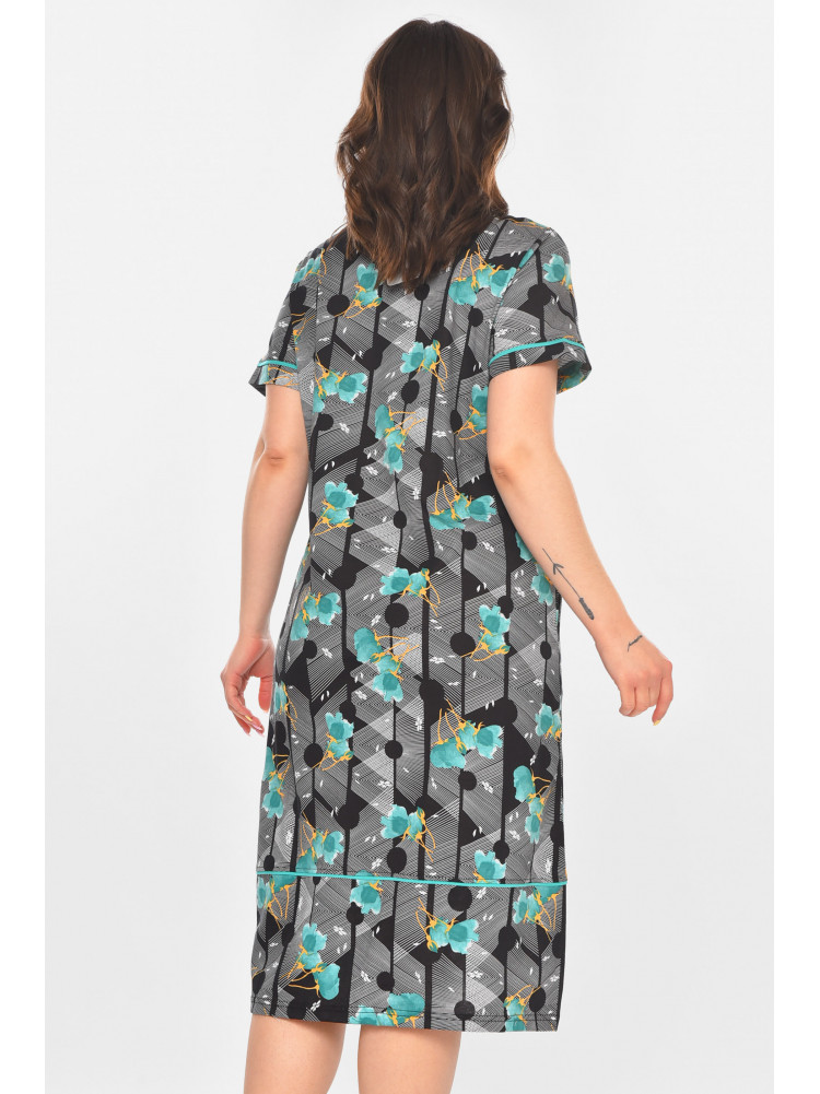 Халат женский полубатальный черного цвета с принтом AN-3387 211322C